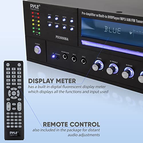 Pyle 4 Channel Bluetooth Amplifier with Front Loading DVD/CD Player - 3000 Watt Stereo Receiver with FM Radio, Dual Microphone w/Echo for Karaoke, USB-A in, LED, Rack Mount - PD3000BA.5