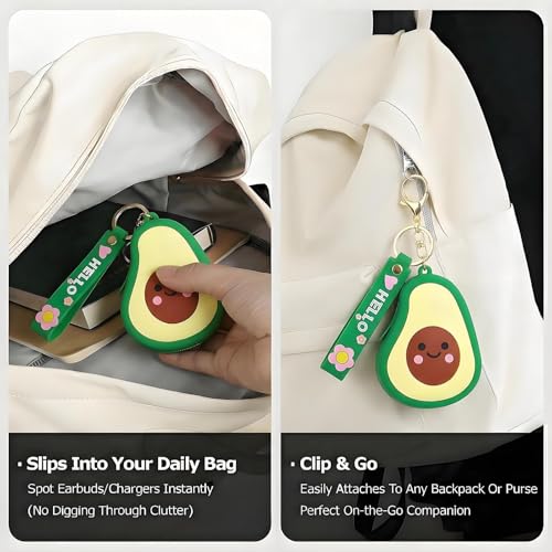 【Woyinger】 Fruit Shaped Silicone Earbud Case for AirPods, Tech Organizer Pouch with Keychain & Wrist Strap, Mini Cable Coin Wired/Wireless Earphone Holder, Avocado - color: A2-Avocado