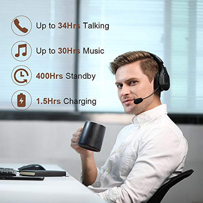 Trucker Bluetooth Headset V5.0, Wireless Headset with Noise Canceling&Mute Microphone for Cell Phones, On Ear Bluetooth Headphone for Computer, Zoom Meetings, Skype, Home Office - style: BH-M100