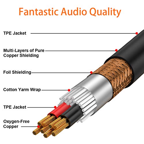 Tisino 6.35mm(1/4 inch) TRS Jack Cable Headphone Splitter 2 Way, 20cm | 1/4" TRS Stereo Jack Splitter Cable, 6.35mm Male to 2 Female Y Lead for Guitar, Mixer, Studio, Gold-plated/OFC