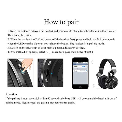 Bluedio T2 Plus Turbine Wireless Bluetooth Headphones with Mic/Micro SD Card Slot/FM Radio (White) - color: White, size: 186x85x200mm, style: closed-back
