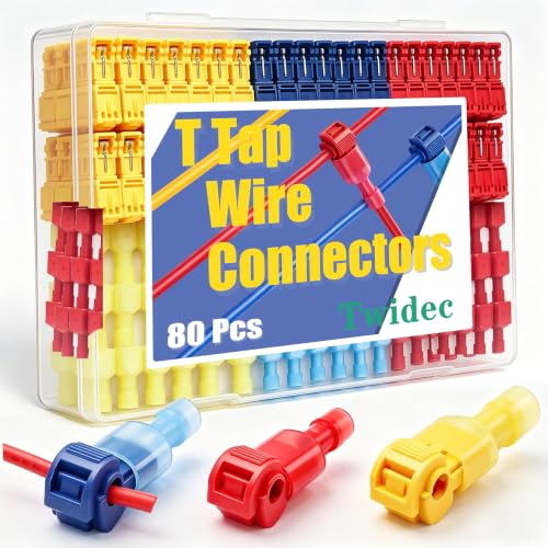 Twidec/Quick Splice Wire Terminals T-TAP Disconnect Self-Stripping 22-10 AWG with Nylon Fully Insulated Male Spade Electrical Terminals Kit for Automotive Marine - color: 80PCS