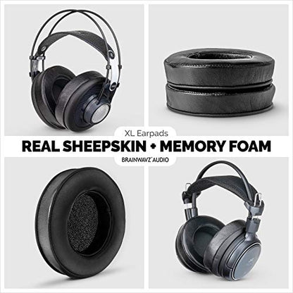 Brainwavz XL Large Sheepskin Leather Replacement Memory Foam Earpads - Suitable for Many Other Large Over The Ear Headphones - Sennheiser, AKG, HifiMan, ATH, Philips, Fostex, Sony (Sheepskin Leather) - color: Genuine Leather