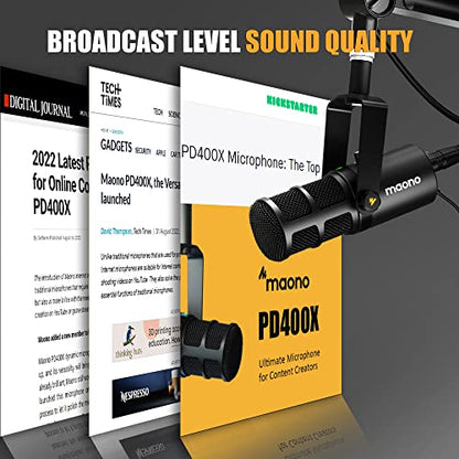 MAONO Dynamic Microphone with Headphones, USB/XLR Podcast PC Mic for Broadcast, Recording, Streaming, Gaming, Studio, PD400X, BA37, MH601