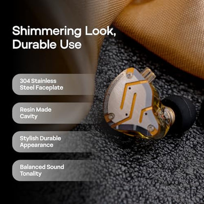 Linsoul KZ ZS10 Pro, 4BA+1DD 5 Driver in Ear Monitor, HiFi Wired Earbuds, Gaming Earbuds, Hybrid IEM Earphones with Stainless Steel Faceplate, Detachable Cable for Musician(Without Mic, Glare Yellow) - color: Glare Yellow, style: Without Mic