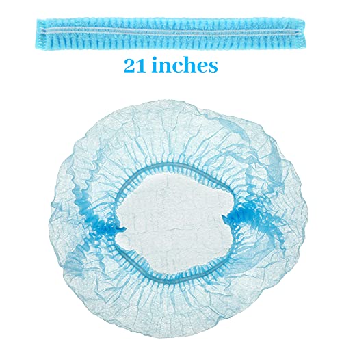100 Pcs Disposable Nonwoven Bouffant Caps 21 Inch Hair Net Elastic Cap Hair Cover Hats for Beauty Salon Hospital Spa Catering Dust-free Workspace(Blue) - color: Blue