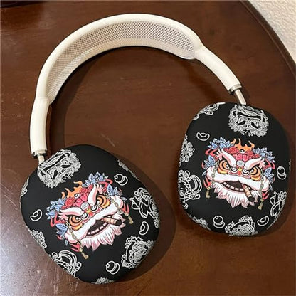 Case Compatible with AirPods Max Headphones, Cute Anime Lion Soft TPU Anti-Scratch Protective Ear Cup Covers Headphone Cases for Woman Kids Man - color: Black Lion
