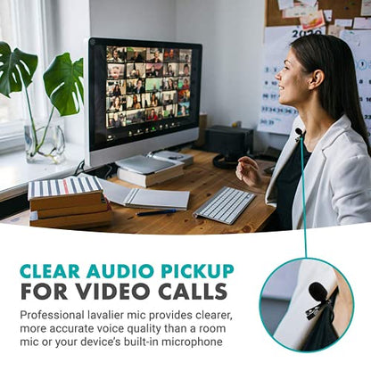 Movo Over-Ear Studio Headphones with USB Lavalier Microphone for Computer and Laptop - Wired for 3.5mm, 6.35mm