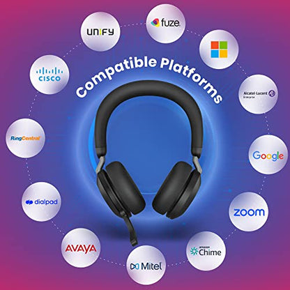 Jabra Evolve2 75 Wireless Headset Stereo UC w/Charging Headset Stand, USB Dongle, Compatible w/Zoom, RingCentral, Smartphones, Tablets, PC/MAC, 27599-989-989, w/Gold Support Plan and Mobile Wallet - color: Black, style: Evolve2 75 Plus STAND