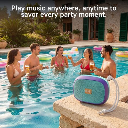 FunHub Waterproof Bluetooth Shower Speaker, Small & Light with Anti-Slip Sides, 3 Play Modes, FM Radio, Bluetooth 5.3 Immersive Stereo Sound (TWS), for Bathroom, Pool, Beach & Outdoor Party – Purple - color: Purple