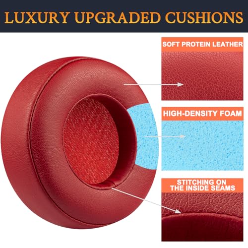 SOULWIT Ear Pads Cushions Replacement for Monster Beats Pro/by Dr Dre Detox Headphones, Ear Pads with Softer Protein Leather, High-Density Noise Isolation Foam- Red - color: Red