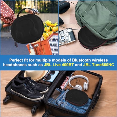 EVA Hard Case for JBL Live 770NC/670NC/660NC/650BT/460NC/400BT/500BT and JBL Tune 770NC/710BT/720BT/700BT/750BT/520BT/510BT/760NC/660NC/500/E45BT Wireless Headphone(Black Case+Inside Blue) - color: Black Case+Inside Blue