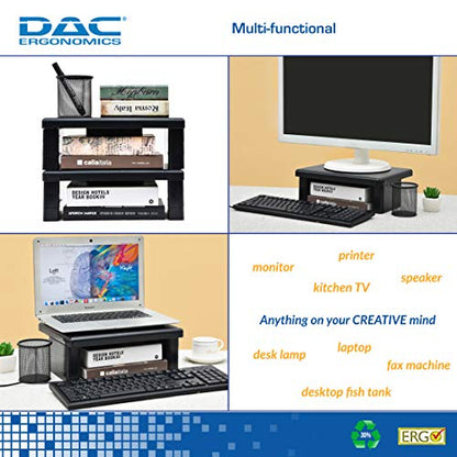 DAC STAX Monitor Riser, Ultra-Sturdy Adjustable Desktop Computer Monitor Stand, Supports up to 66 Pounds, Medium Size