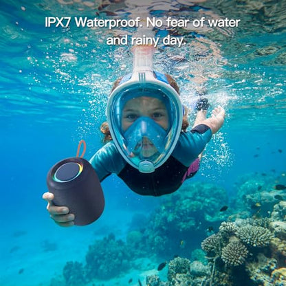 Portable Bluetooth Speaker Wireless, IP67 Waterproof Shower Speaker with HD Sound Colorful Lights TWS Pairing for Home, Party, Outdoor, Travel, Beach and Bathroom