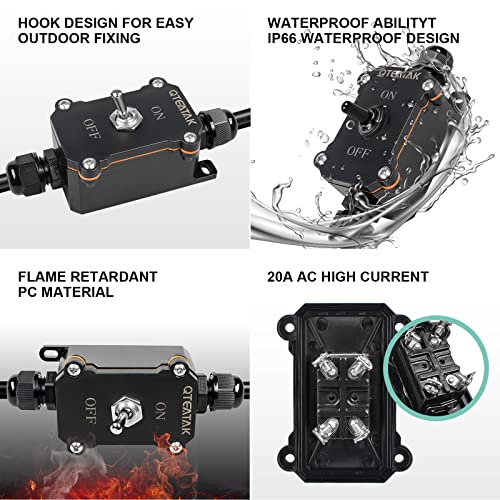 Inline Cord Switch ON-Off Toggle Switch Waterproof | AC 15A 250V/20A 125V, ON-Off 4 Screw Pin Switch, Two-Side Entry & Exit Line Outdoor Electrical Start Stop Toggle Switch - style: ON-OFF
