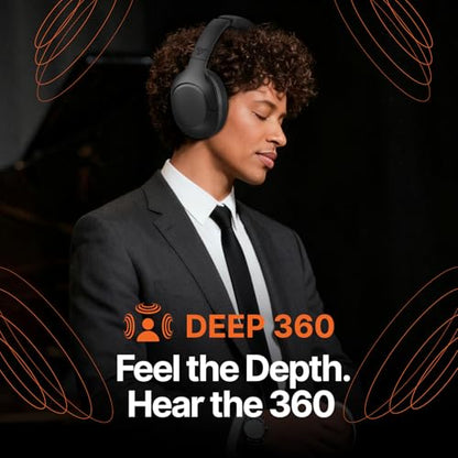VOKALEN Hyper Pro 2 Bluetooth Headphones Over Ear, Hi-Res Audio, Adaptive Noise Cancelling, 60H Playtime, DEEP360 Spatial Sound, Comfort Mesh Ear Cushions, Deep Bass, Custom EQ (Pro 2, Black) - color: Black, style: Pro 2