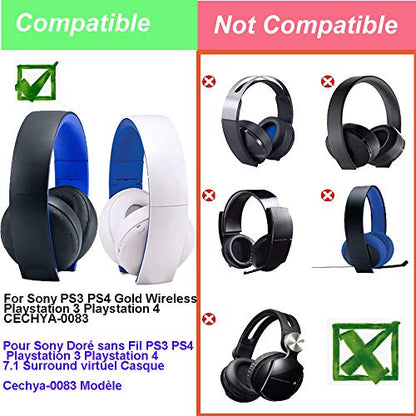 Replacement EarPads for Sony PS3 PS4 Gold Wireless PlayStation 3 PlayStation 4 CECHYA-0083 Stereo 7.1 Virtual Surround Headphones Ear Cushions Pillows Earpads (White) - color: White