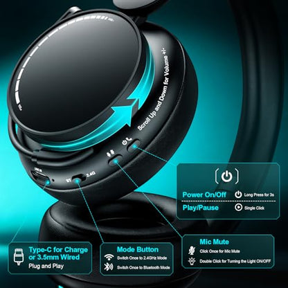 MD33 Wireless Gaming Headset with Mic for Xbox Series X|S Xbox One PS5 PC | 60H Playtime, Bluetooth Headphones with Low Latency, 3D Surround Sound, Noise Canceling Mic - color: Black
