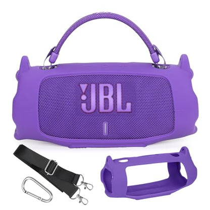 Silicone Cover Case Compatible with Charge 6 Portable Bluetooth Speaker, Portable Protective Travel Case with Shoulder Strap and Carabiner for Charge 6 Wireless Speaker Accessories (Purple)