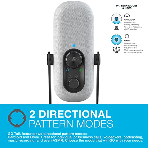 JLab Go Talk USB-C Microphone with Cardioid and omnidirectional Modes, Volume Control, Mute, 3.5mm aux, Plug and Play, White - color: White