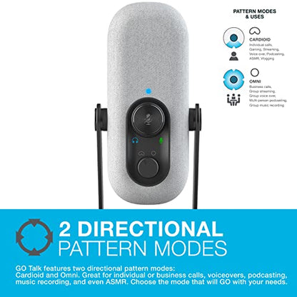 JLab Go Talk USB-C Microphone with Cardioid and omnidirectional Modes, Volume Control, Mute, 3.5mm aux, Plug and Play, White - color: White