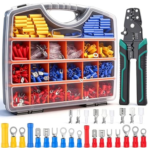 smseace 1100Pcs Wire Connectors Kit with Crimping Tool Packed in Handheld box 22-10AWG Insulated Wire Crimp Spade/Fork/Ring/Butt Electrical Speaker Wire Connector - size: 1100Pcs