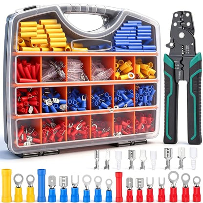 smseace 1100Pcs Wire Connectors Kit with Crimping Tool Packed in Handheld box 22-10AWG Insulated Wire Crimp Spade/Fork/Ring/Butt Electrical Speaker Wire Connector - size: 1100Pcs