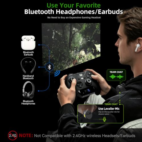 Bluetooth Adapter for Xbox Controllers with 2.4GHz Wireless MIC | for Xbox One/Series XIS/Elite 2, Use AirPods & Wireless Headphones, Low Latency, Dual OLED Display, Noise Cancellation, 13H