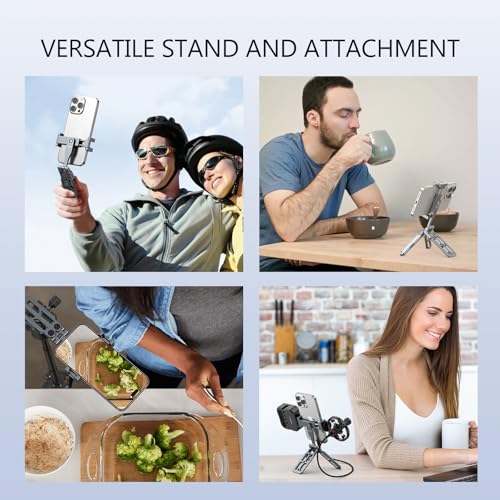 Phone Tripod Stand Foldable, PT-05 Pocket Cell Phone Tripod Mount Handle Smartphone Desk Stand Travel All in One Vlog Video Aluminium 2 Cold Shoe Small Size Lightweight Portable Stick