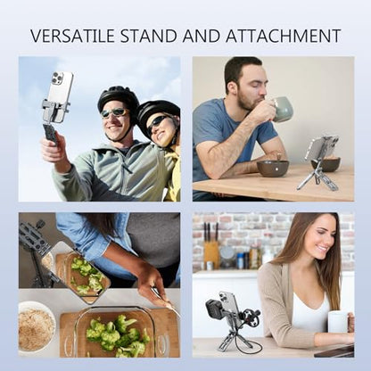 Phone Tripod Stand Foldable, PT-05 Pocket Cell Phone Tripod Mount Handle Smartphone Desk Stand Travel All in One Vlog Video Aluminium 2 Cold Shoe Small Size Lightweight Portable Stick