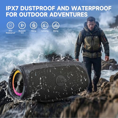 TAZATA Outdoor Bluetooth Speakers, 90W Portable Bluetooth Speaker with Bass | 95dB Large Subwoofer, IPX7 Waterproof, BT 5.3,20H / 6EQ / USB-C / Audio AUX / USB, Wireless Speaker for Party Beach Pool - color: MINI-black
