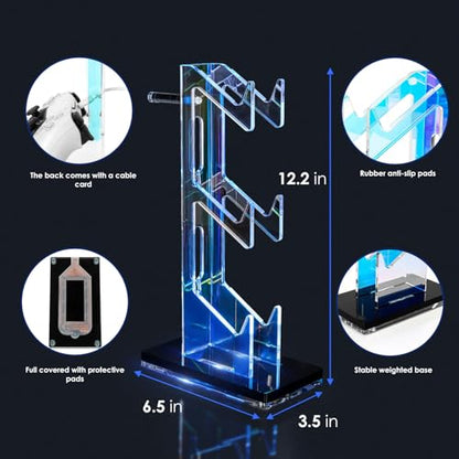 OAPRIRE Controller Holder Headset Stand with Lights, 3 Tier Acrylic Gaming Controller Stand Compatible with PS4, PS5, PC, Switch, Universal Design (Black) - color: Black, size: 3 Tier-Lights