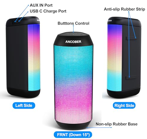 Bluetooth Speaker, Portable Wireless, 20W HD Stereo Loud Sound, 8 Modes LED Light Show, 30H Playtime, IPX4 Waterproof, TWS Pairing, Built-in Mic, BT5.3, for Outdoor, Party, Travel, Home, Ideal Gifts