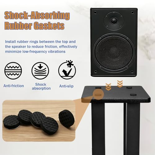 Heavy Duty Bookshelf Speakers Stand Pair, 110lbs(Black, 27.5in) | Floor Speaker Stands for Home Theater/Studio, Surround Sound, Bookshelf/Satellite Speakers, Large Base, Anti-Slip Pads - size: 27.5in