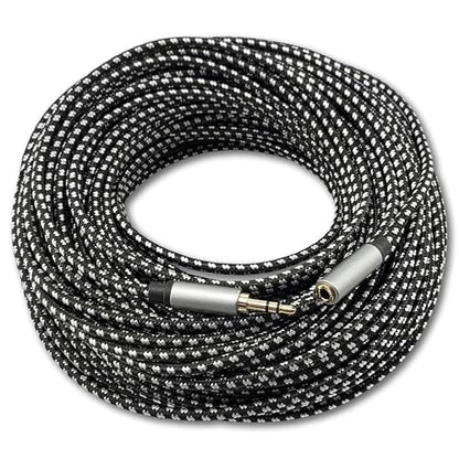 SatelliteSale Auxiliary 3.5mm Audio Jack Male to Female Digital Stereo Aux Extension Cable Universal Wire Black/White Nylon Cord 100 feet - size: 100 Feet