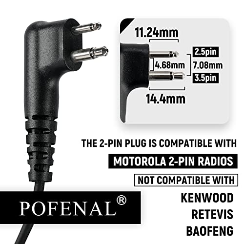 RDM2070D 2-Wire Surveillance Earpiece for Motorola Walkie Talkies (CLS1410/CP200/GP2000) & Bearcom Radios - Walkie Talkie Radio Headset with Big PTT Mic & 2-Pin Acoustic Tube(1 Pack) - size: 1 pack (Transparent Tube)