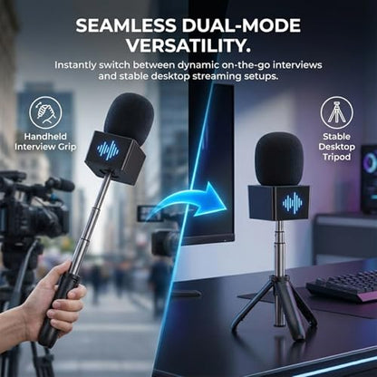 Mic Holder Stand for DJI Mic Mini2/Mini/3/2 RODE Wireless Microphone Desk Desktop Tripod & Handheld Interview Adapter, 2in1 Tabletop Telescopic Handle with Mic Flag for Vlog Podcast
