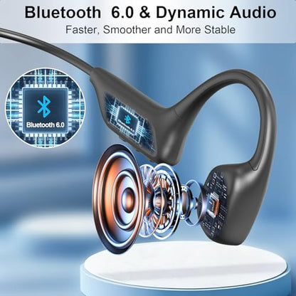 Fanisic Lap Swimming Headphones/Earbuds, Bluetooth 6.0 & MP3 with 32GB Memory IP68 Waterproof Bone Conduction Headphones, Underwater Open Ear Headphones-PureBlack - color: PureBlack