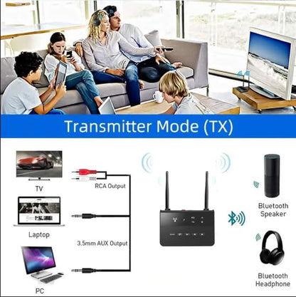 80M Bluetooth Transmitter & Receiver for TV with aptX HD Low Latency – Wireless Audio Adapter with 3.5mm AUX & RCA Jack for PC, LED/LCD, Headphones, and Car Bluetooth Transmitter