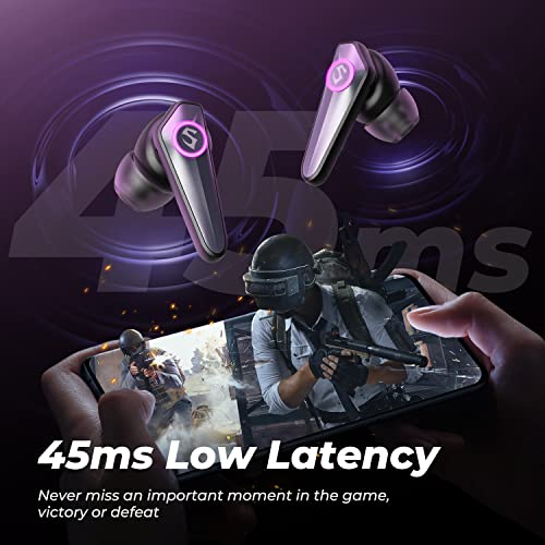 Soundpeats Gaming Headphones CyberGear Wireless Bluetooth 5.3 Earbuds Low-Latency Wireless Headset with RGB Breathing Lights, Dual Mode, 4 Mic, Immersive Sound, 10mm Driver, Total 26H, Comfortable Fit