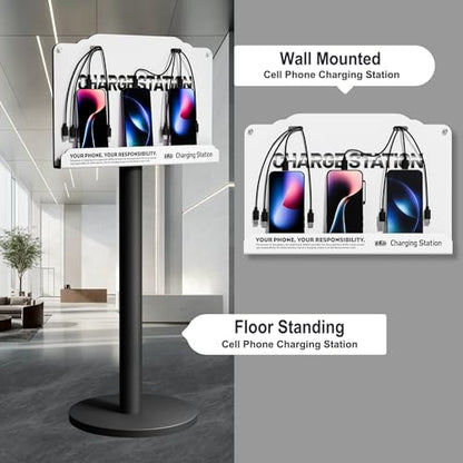 Floor Standing Cell Phone Charging Station with Fast Charigng Cables – 8 Device Charging Dock for Office, Hotel & Public Spaces | Compatible with iPhone ipad Smartphone Tablets Android Port (White) - color: White
