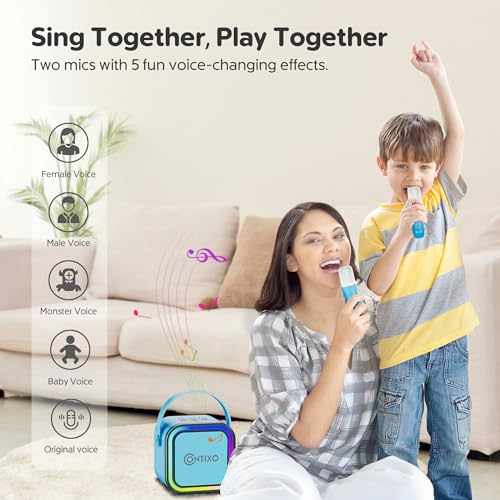 Contixo KS1 Mini Karaoke Machine for Kids with 2 Wireless Microphones, Blue | Portable Bluetooth Speaker, 2 Wireless Microphones, Dynamic Lights, Home Party Entertainment Toy - color: Blue
