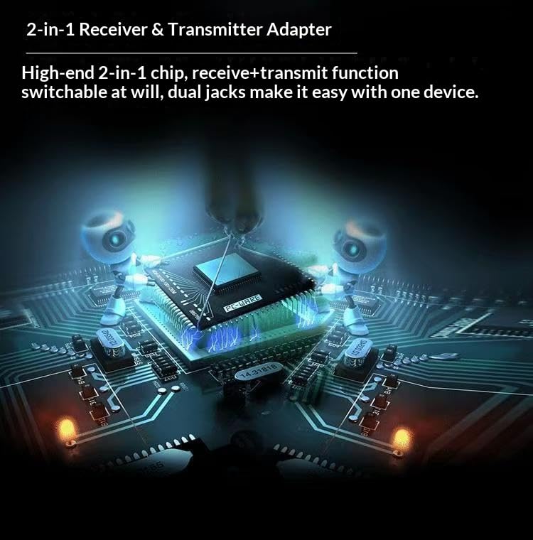 Bluetooth 5.0 AUX Adapter, 2-in-1 Transmitter and Receiver, 3.5mm Wireless Audio Adapter for Car, Home Stereo, Headphones, TV