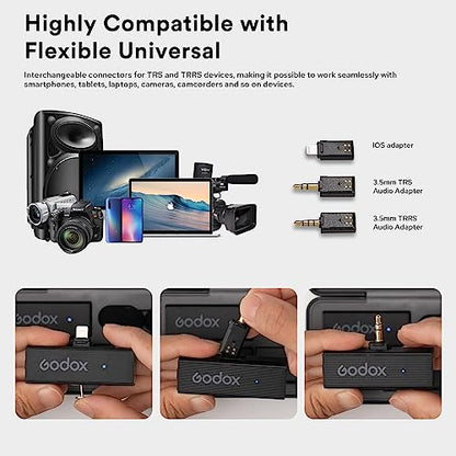 GODOX MoveLink Mini Kit1 Wireless Microphone System Lightning | 2.4GHz Noise Cancelling, 328ft Range, 1TX+1RX Lightning Receiver, For Vlogs Interview Conference Recording