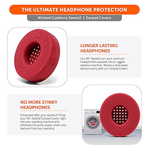 WC SweatZ Solo - Patented Earpad Sweat Covers for Beats Solo 4, Solo 3 & Solo 2, Made by Wicked Cushions | Sweatproof & Machine Washable | Red - color: Red