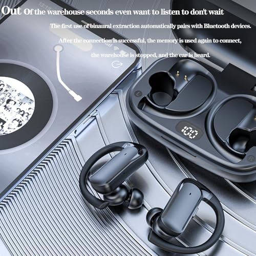 Wireless Earbuds Sports Bluetooth Headphones Earphones LED Display Charging Case Over-Ear Buds with Earhooks Headset for Workout Driving Walking (Black) - color: #01Black(T60)