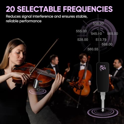 UHF Wireless Violin Microphone System, Rechargeable Clip-on Instrument Microphones with Transmitter and Receiver for Musicians, Teachers, Stage Performances, Active PA Systems - 98ft Range