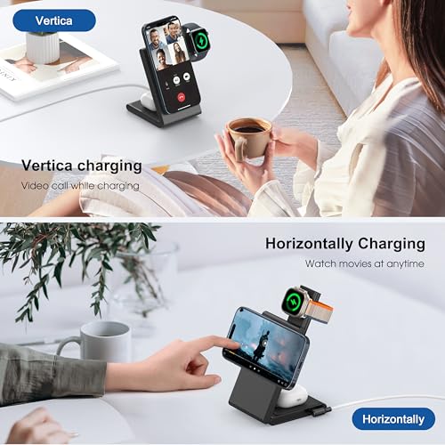 New Travel Foldable 3 in 1 Wireless Charging Station for Apple Magsafe Charger Stand,Fast Magnetic Wireless Charger Station for iPhone 17 Air 16 15 14 13 12 Series,Airpods Pro,Apple Watch Ultra - color: Black/ White