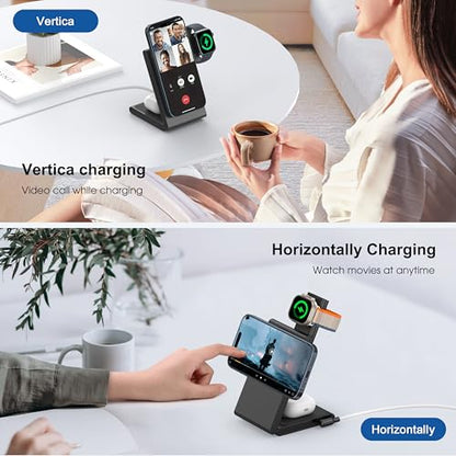 New Travel Foldable 3 in 1 Wireless Charging Station for Apple Magsafe Charger Stand,Fast Magnetic Wireless Charger Station for iPhone 17 Air 16 15 14 13 12 Series,Airpods Pro,Apple Watch Ultra-Black - color: Black