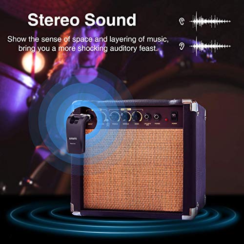 LEKATO Wireless Guitar System 2.4GHz Rechargeable Audio Wireless Transmitter Receiver 6 Channels for Guitar Bass Electric Instruments, Stereo and Mono 1/4” & 1/8” 2 in 1 Plugs,Black(WS-60) - color: black